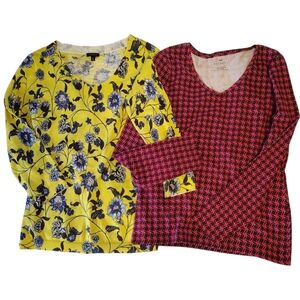 Talbots 2 Tops V-neck Long Sleeve Stretch Knit Floral and Geo Print Size S......